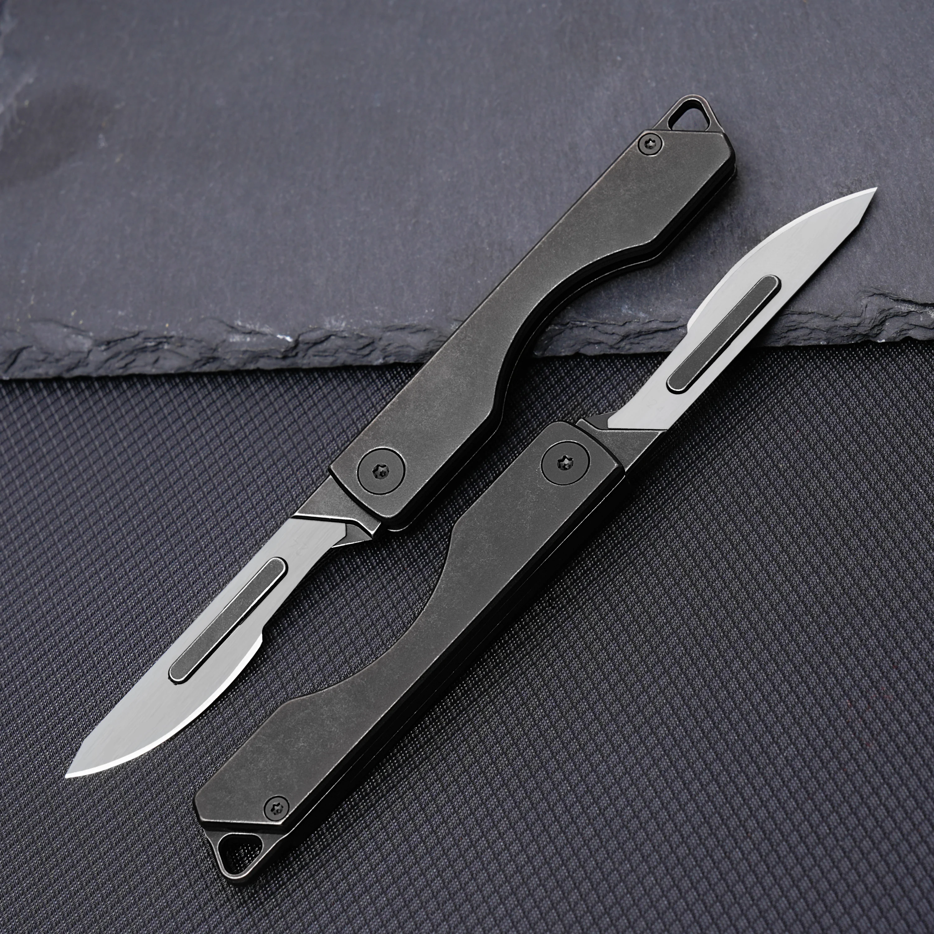 Folding Knife Black Titanium Alloy Low Profile Practical Knife Outdoor EDC Small Scale Tool