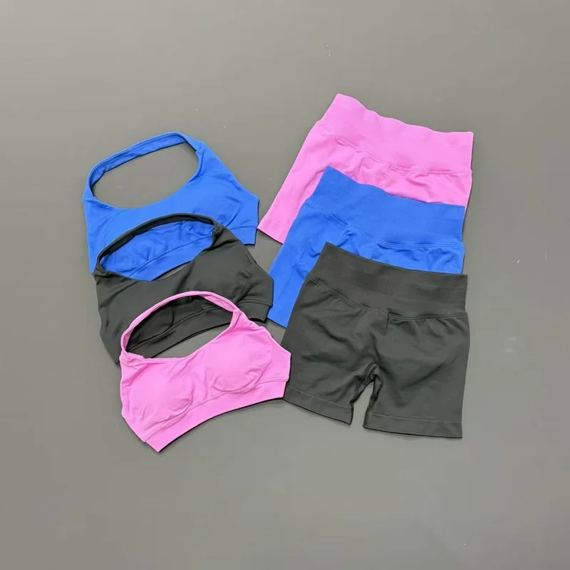 2 Piece Fitness Set Women Sports Bra Push Up Backless Gym Quick Dry Butt Lifting Yoga Shorts Running Workout Pilates Activewear