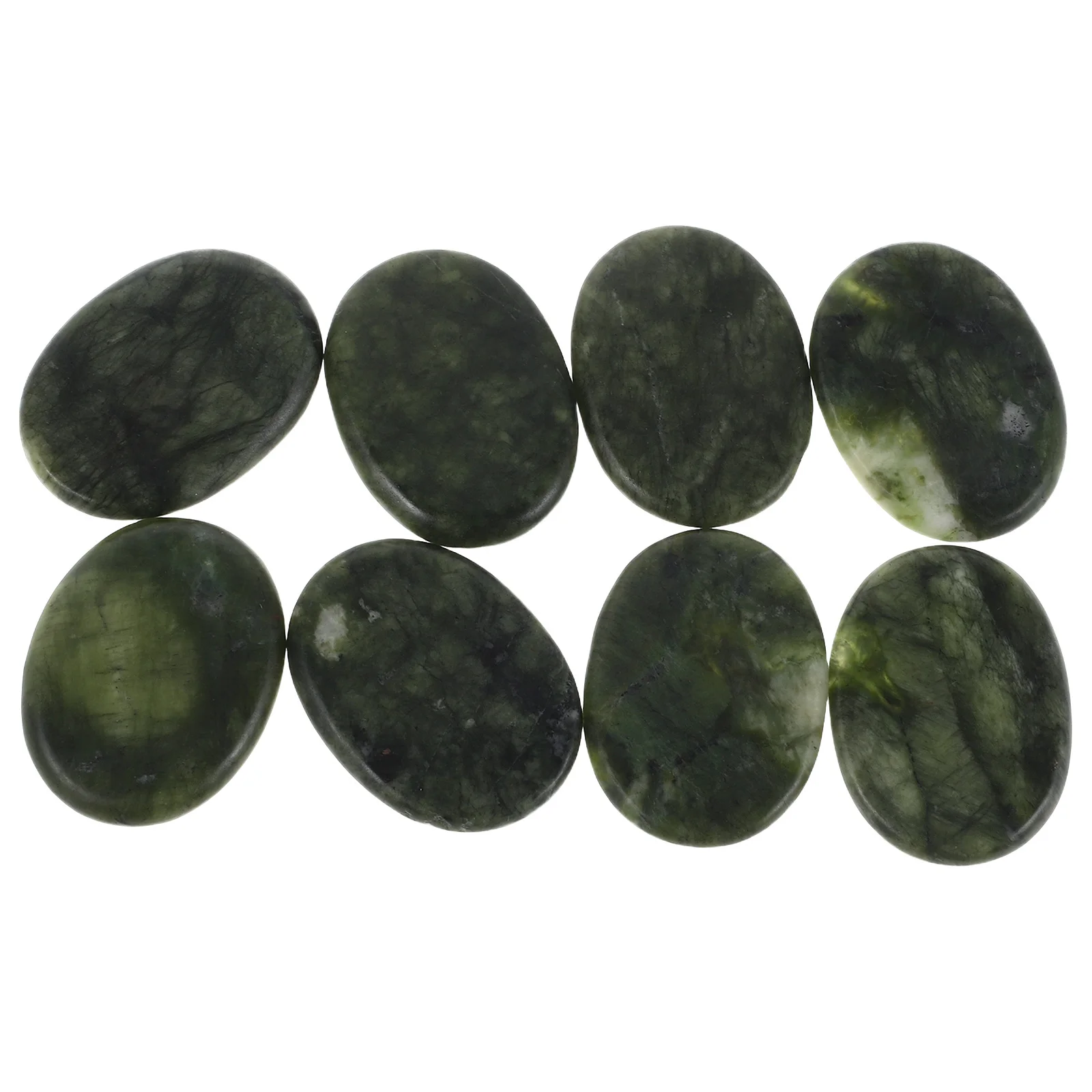 

8Pcs Natural Green Jade Oval Massage Stones Polished Guasha Tool Chakra Balancing Healing Set Massage Stone Warmer