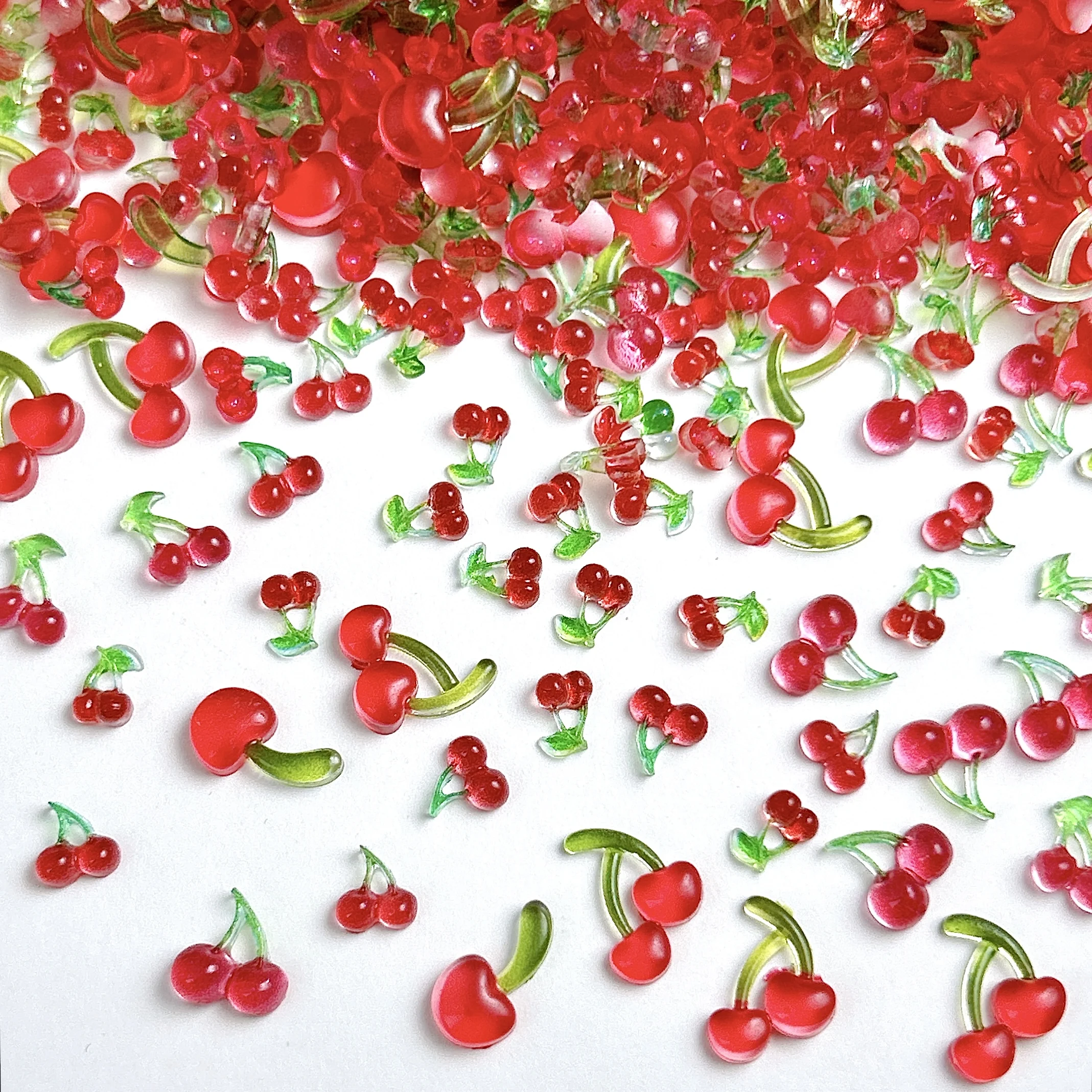 50PCS 3D Translucent Dark Red Cherry Resin Nail Art Charms Creative Simulated Single Cherry Nail Decorations DIY Earrings Nails