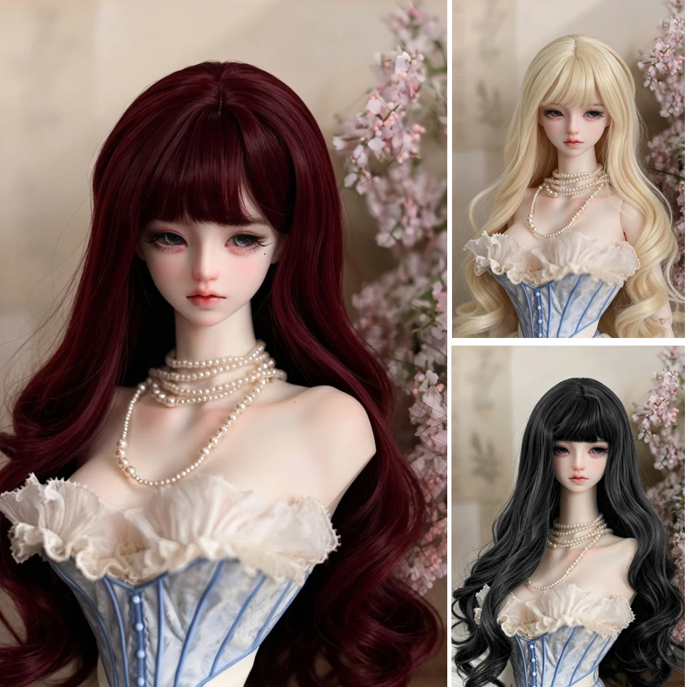 BJD Doll Wig 3/4/6 Points Soft Silk with Bangs Long Curly Hair SD DIY Doll with Dressing Up Props Fake Headgear Cover