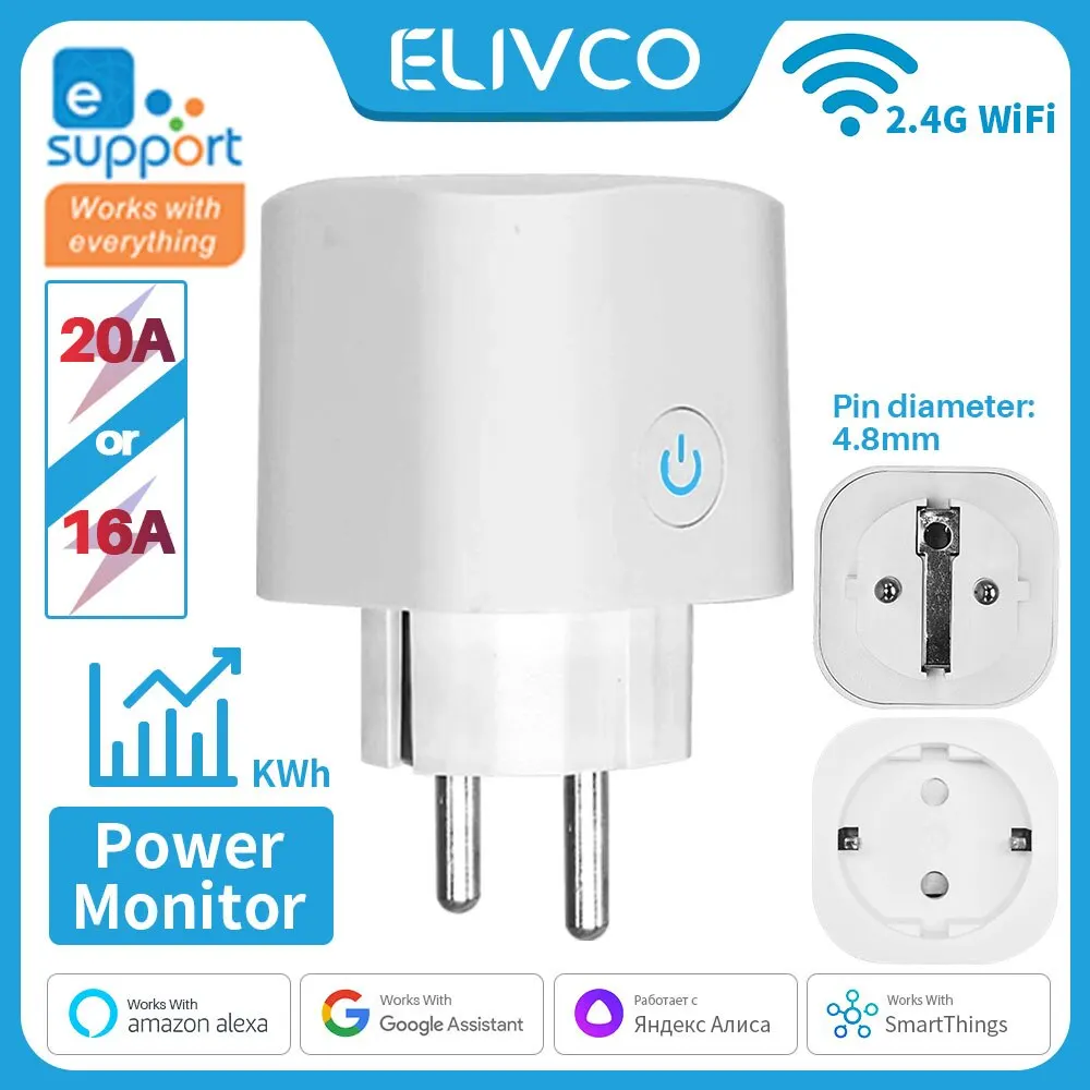 EWelink soket WiFi Plug pintar EU 16A/20A dengan fungsi waktu pemantauan daya bekerja dengan Alexa, Google Home, Alice, SmartThimg