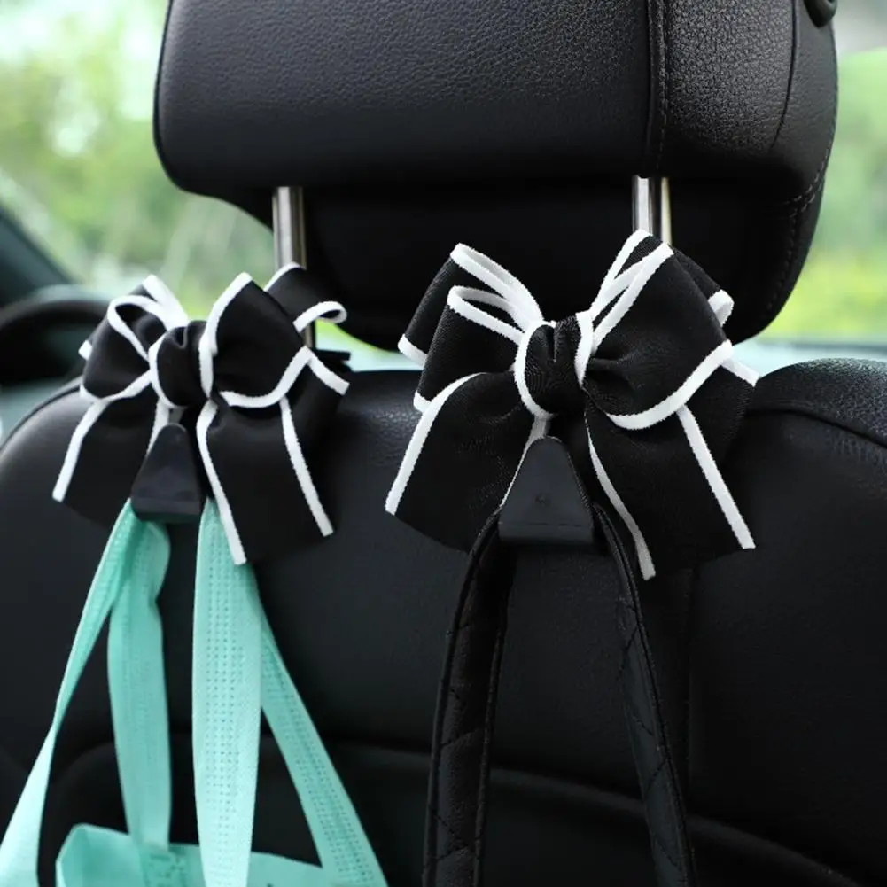 

10cm Car Headrest Hooks Purse Bag Hangers Universal Easy Installation Cute Bow Design Storage Hooks Auto Interior Decoration
