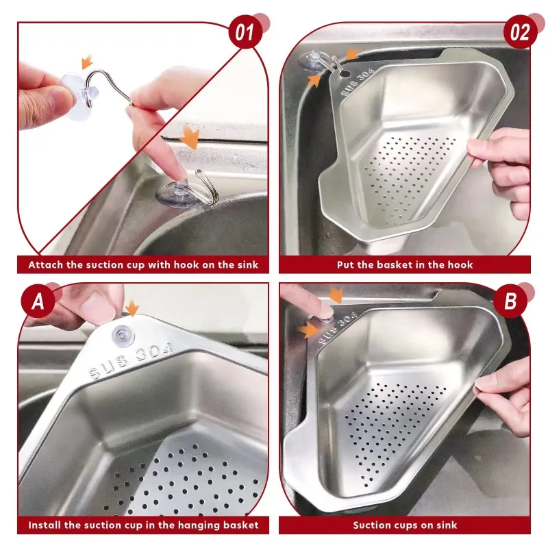 Kitchen Triangular Sink Filter Multifunctional Drain Shelf for Food Catcher Kitchen Sink Drain Basket Corner Sink Strainers