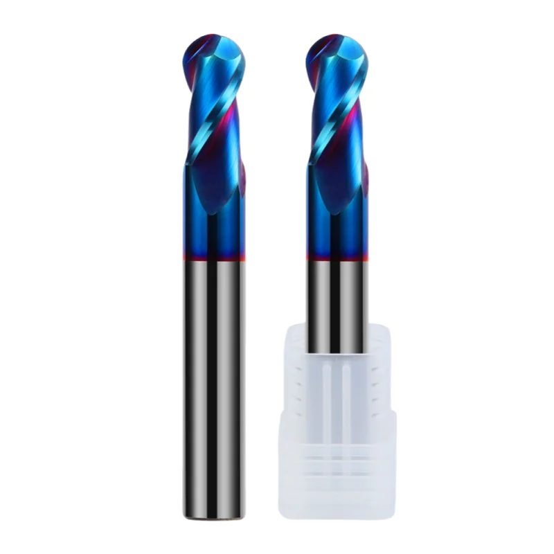 

Ball End Mill 2Flutes HRC65 Blue Nano Coating Hard Steel Cast Iron Brass Carbide Tool Tungsten Milling Cutter R0.5-R10mm