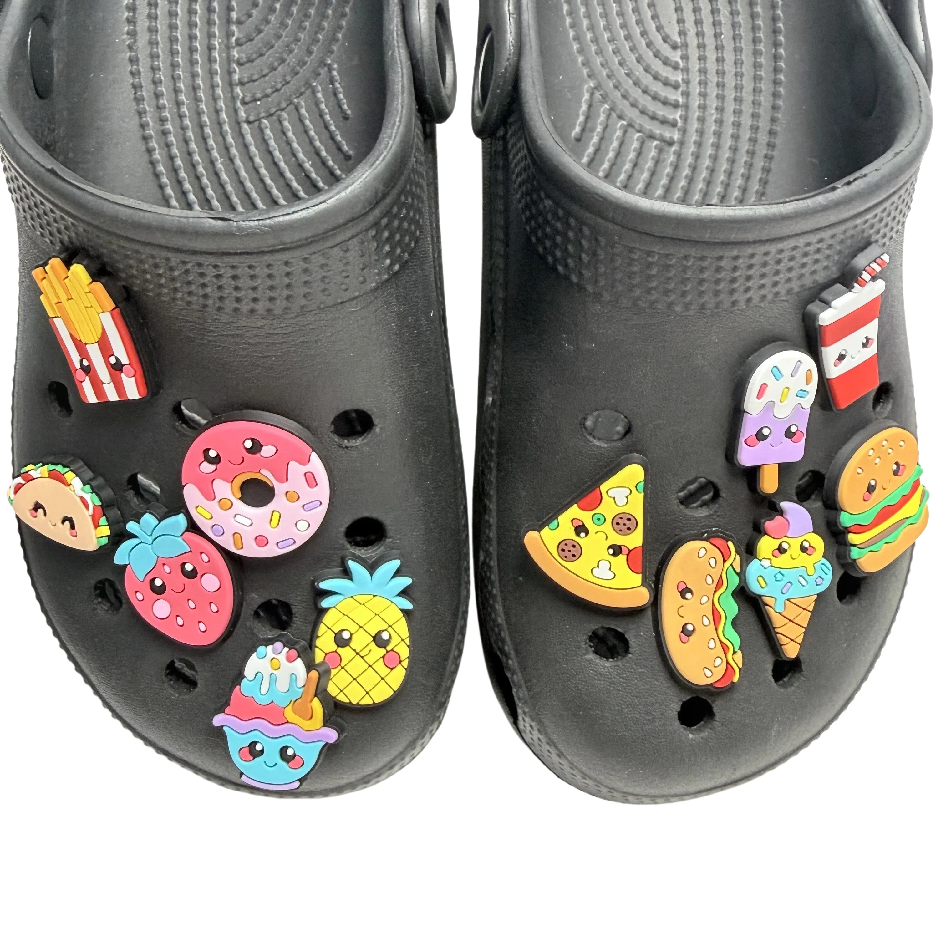 12-50Pcs French Fries Pineapple PVC Shoe Decorations Yummy Food Pizza Clog Buckle Charms For Adult Party Present