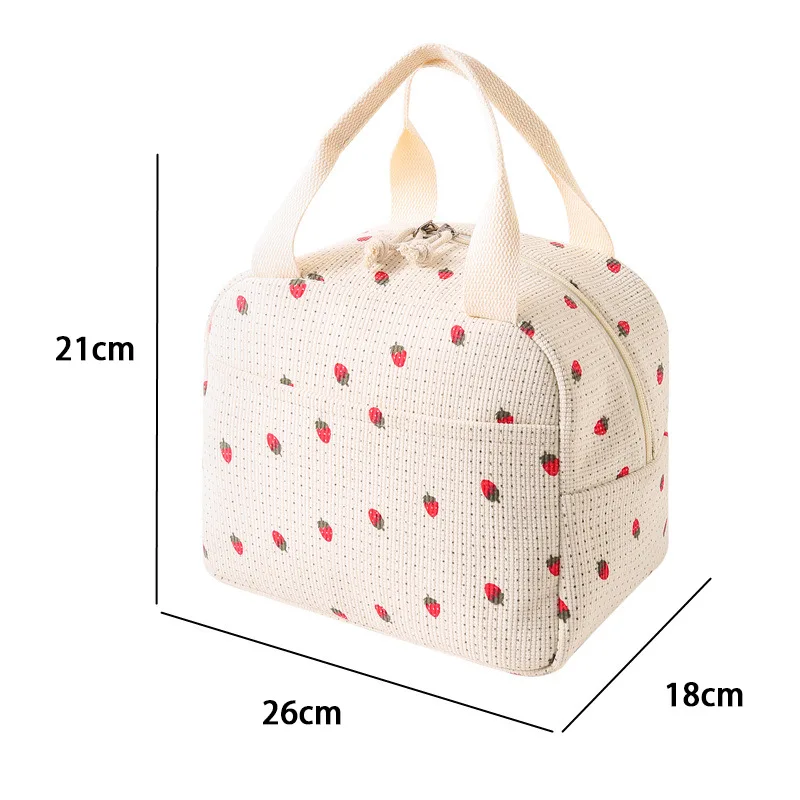 1pcs lunch bag with meals at work portable portable insulated lunch bag corduroy strawberry meal bag ice pack