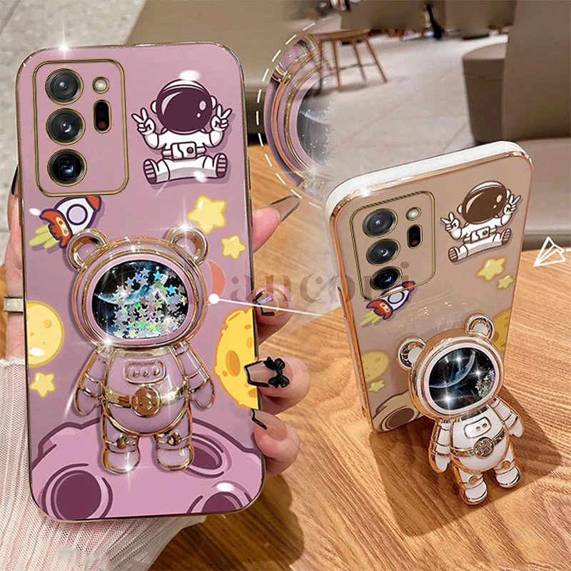 Cheering astronauts Plating Phone Holder Case For Samsung Galaxy Note 20 Ultra 20 20Plus 10 10Lite 10Pro 9 8 M54 M51 M52 Cover