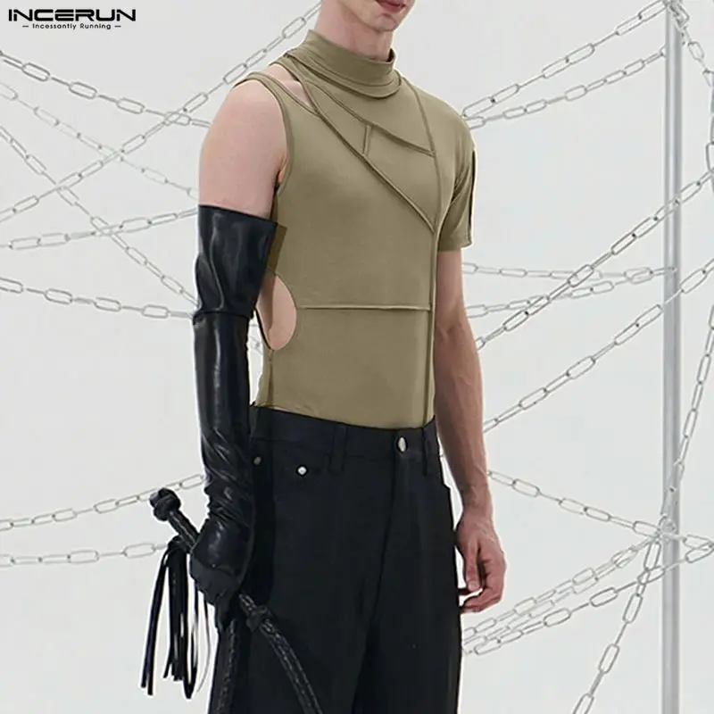

Мужские боди INCERUN: однотонные комбинезоны с воротником-стойкой и асимметричными рукавами, повседневная мужская одежда 2026