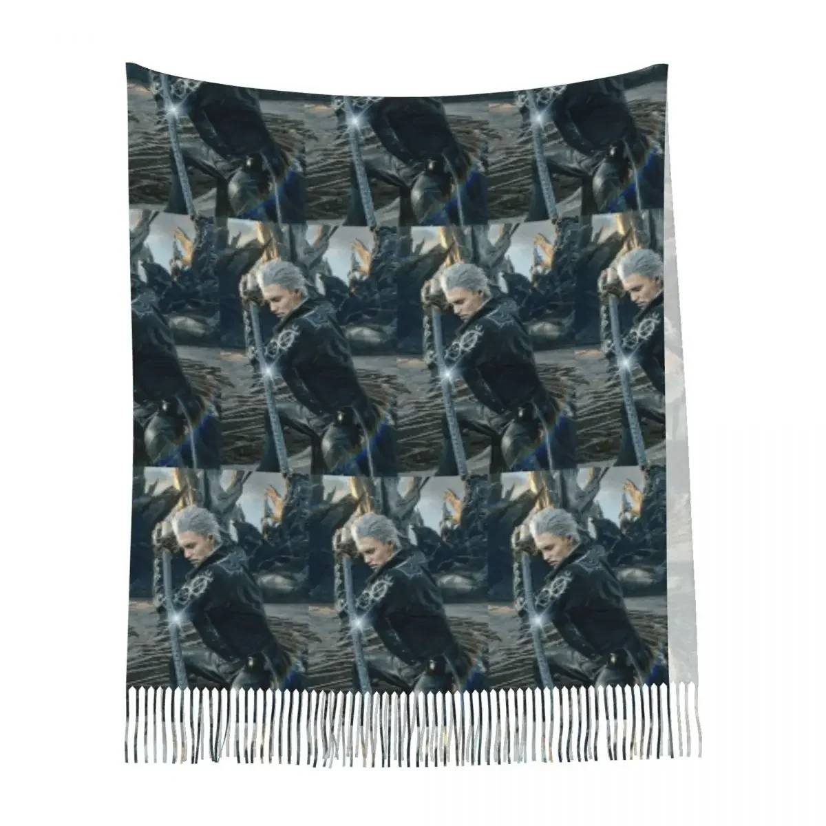 Vergil From The Devil May Cry Seri bufanda bufandas con borlas para mujer chales y chales suaves y cálidos chal grande para Otoño e Invierno