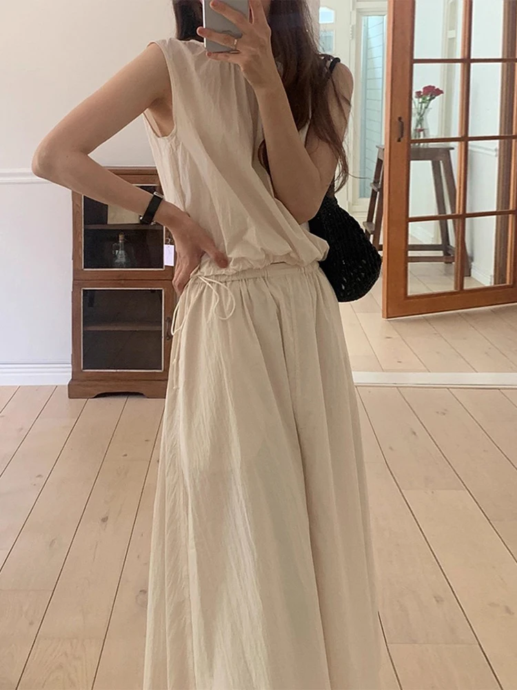 

Liangliang Simple Personali Dstring ort Vest irt Women Summer New Retro A-Line Skirt Two-Piece Set Faionable
