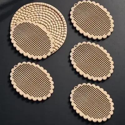 

5pcs Mini Cross-Stitch Wood Chips Premium Diy Wooden Craft For Gifts Hollow Design Portable Cross Stitch Board Handmade Decor