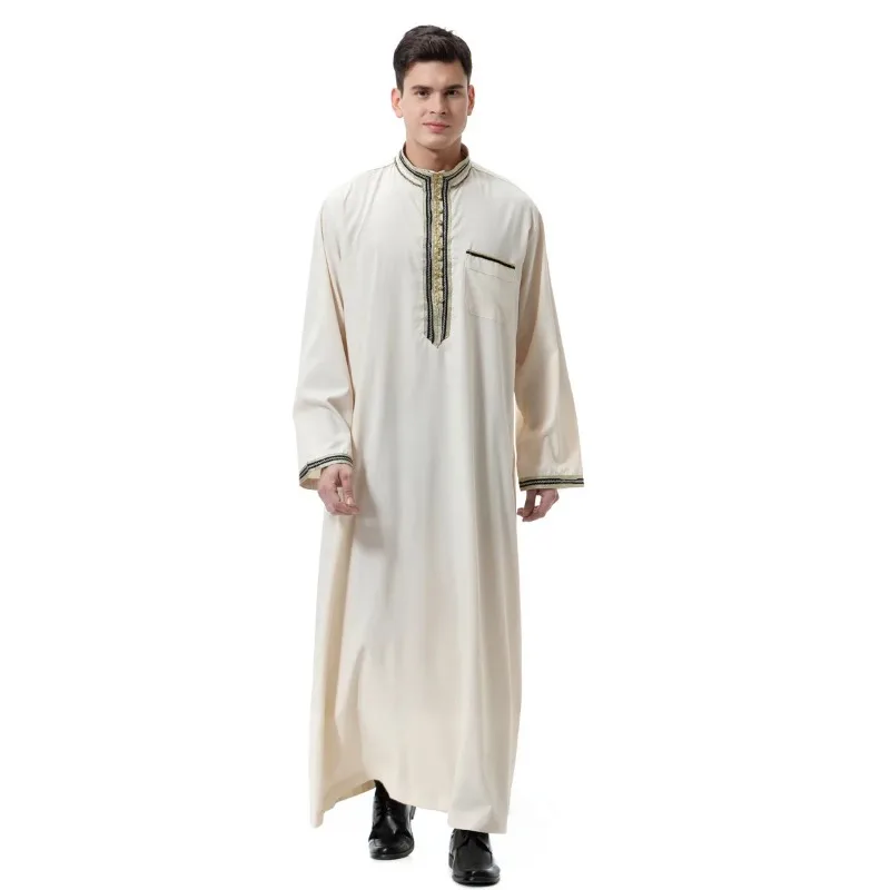 Moslim Mannen Jubba Thobe Heren Lange Jurk Islamic Applique Kimono Lange Gewaad Saudi Musulman Dragen Abaya Caftan Dubai Arab Jurk 2024