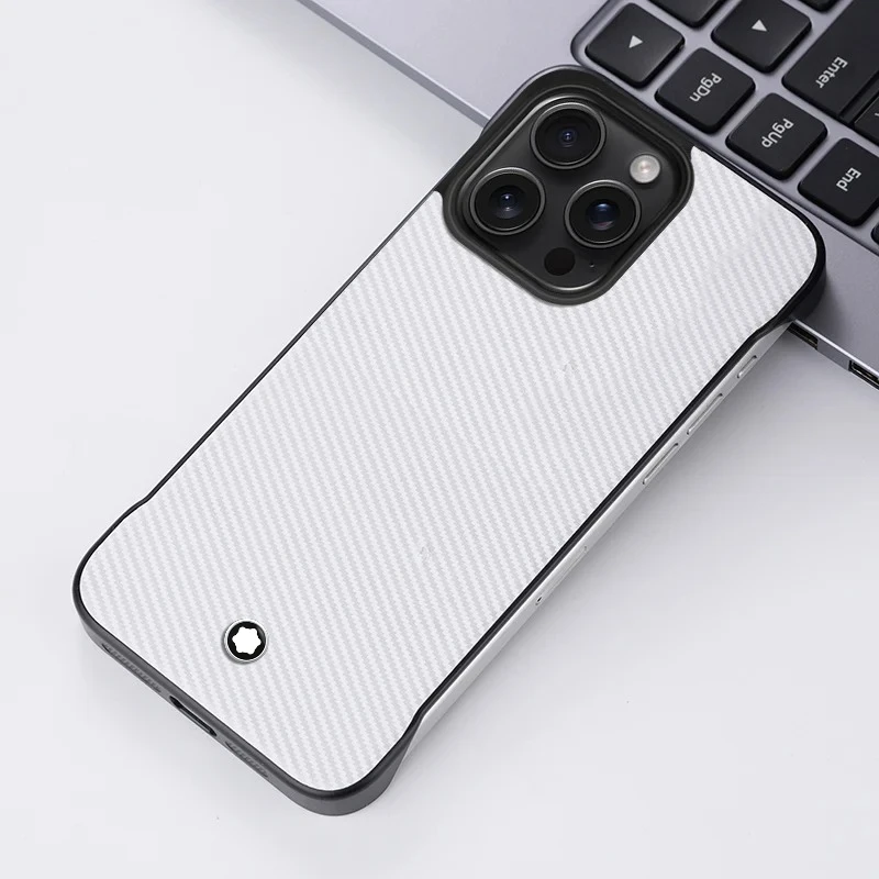 高級フレームレスカーボンファイバーテクスチャ iPhone 11 12 13 14 15 16 Pro Max Plus 16e用耐衝撃保護カバー