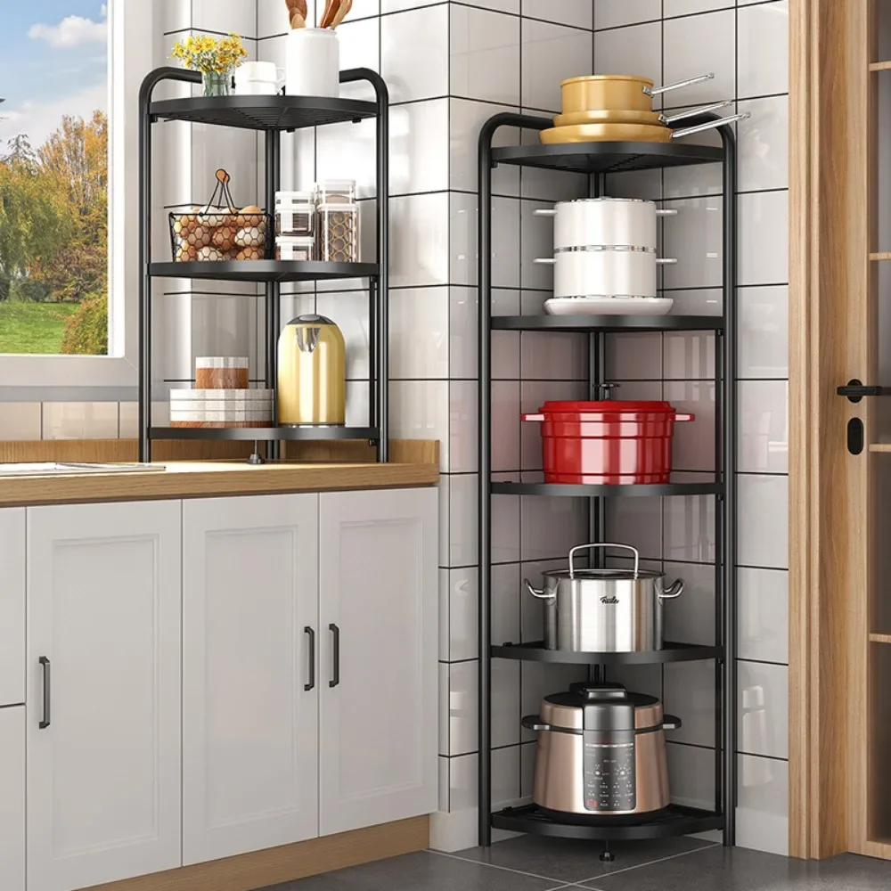 Floor-Standing Kitchen Corner Shelf Kitchen Foldable Storage Racks Multi-Layer Folding Triangular