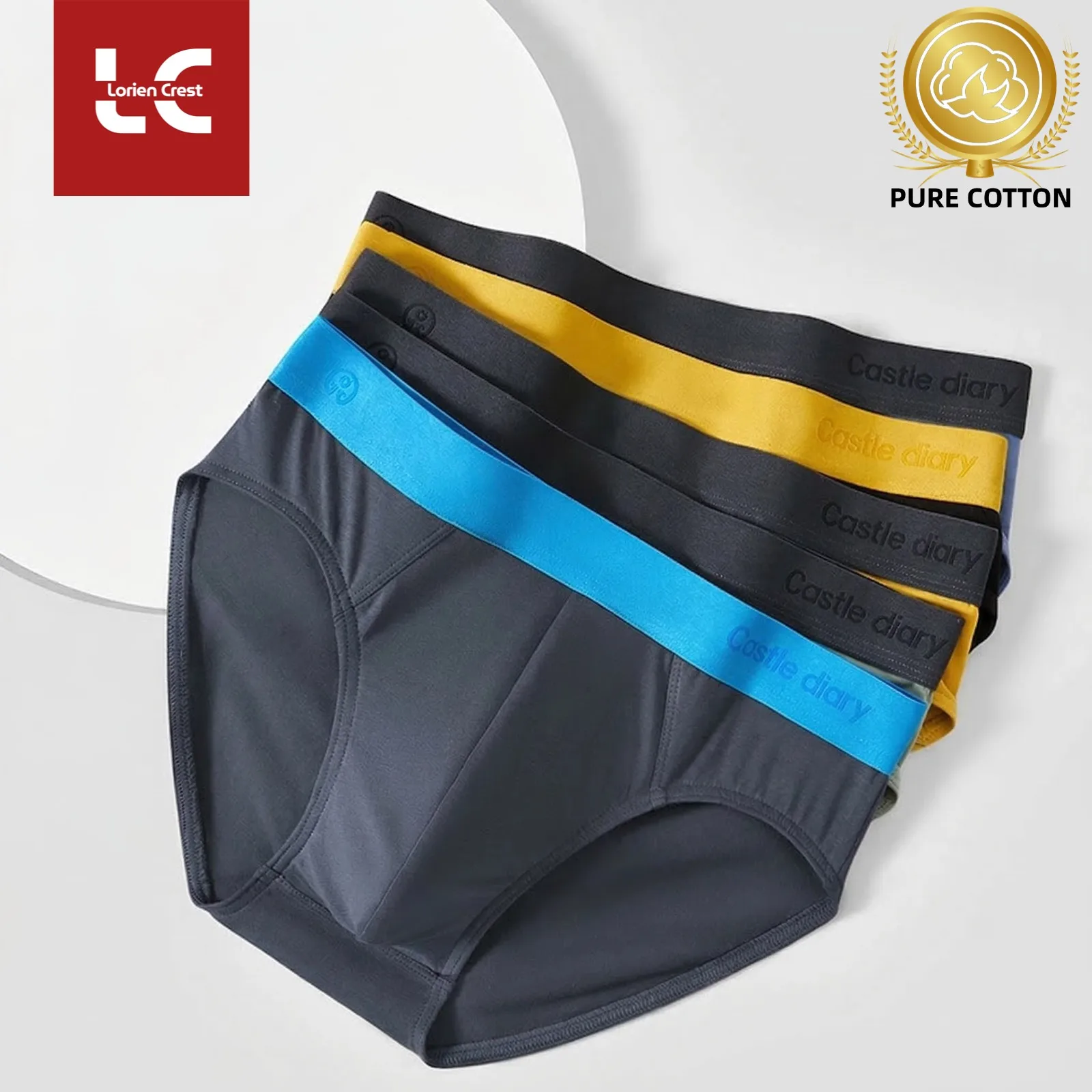 

3pcs【LORIEN CREST】 Pure Cotton Men’s Briefs Big Size (L-3XL) Mid-Waist Elastic Fabric, Breathable & Antibacterial Crotch