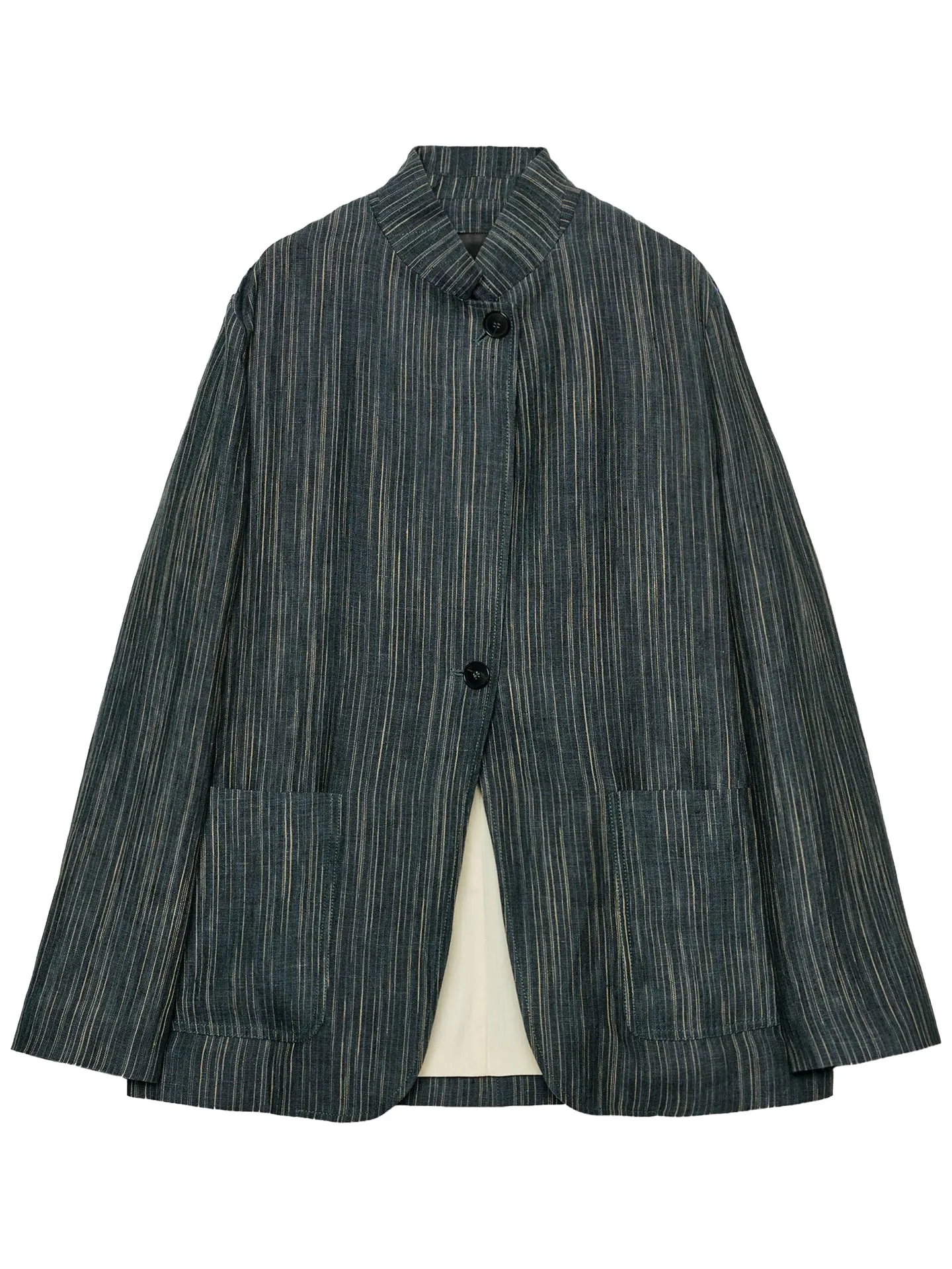 Retro Vintage Vertical Stripes Commute Suit Jacket Women's Waist Cinched Patch Pocket Coat Fall New Arrival Fashion Ladies