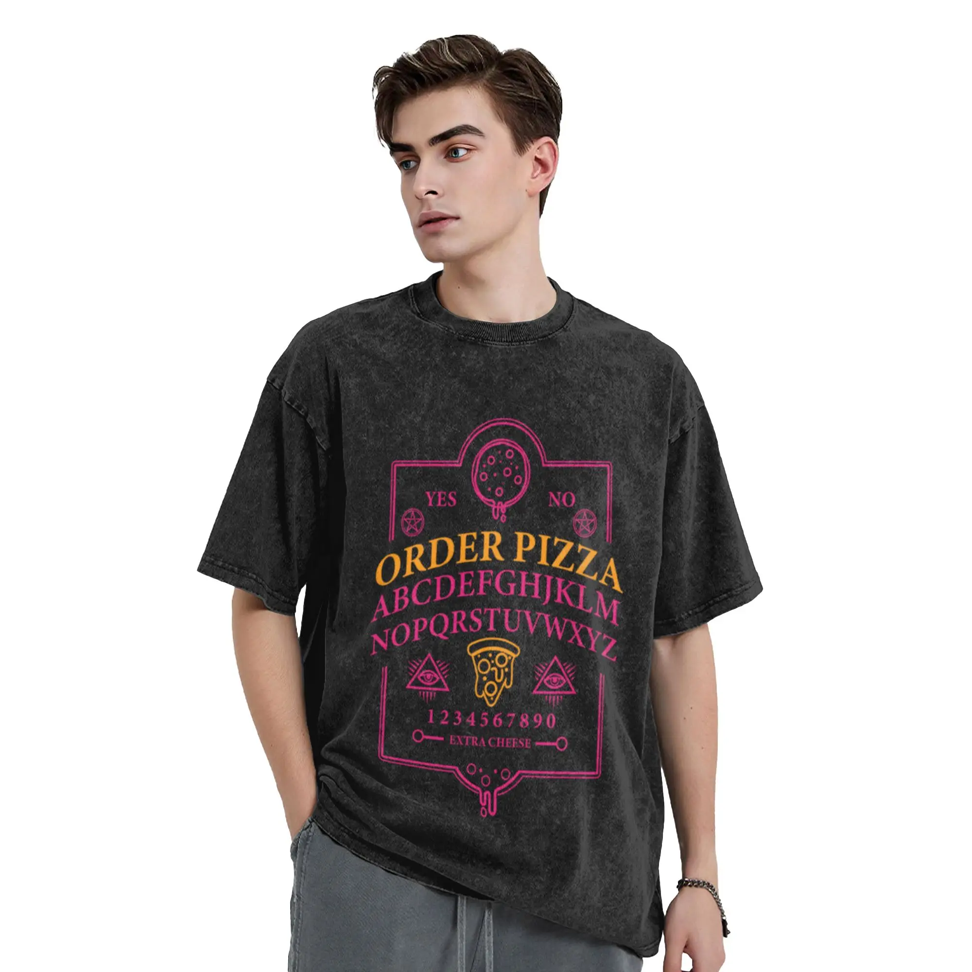 Witchy Pizza OUIJA Goth Wicca Witch Funny Halloween  Comfort A T-Shirt Oversized Short Sleeve Men's Women's Cotton Tees Tops