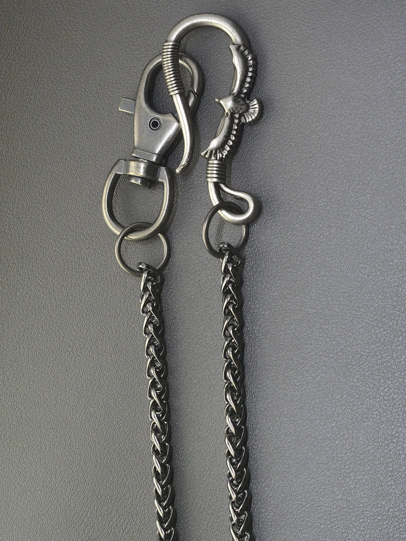 23 inch Hip pop rock gunmetal black biker jean pants 6mm snake basket chain eagle belt clip swivel claw clip keychain EDC gift