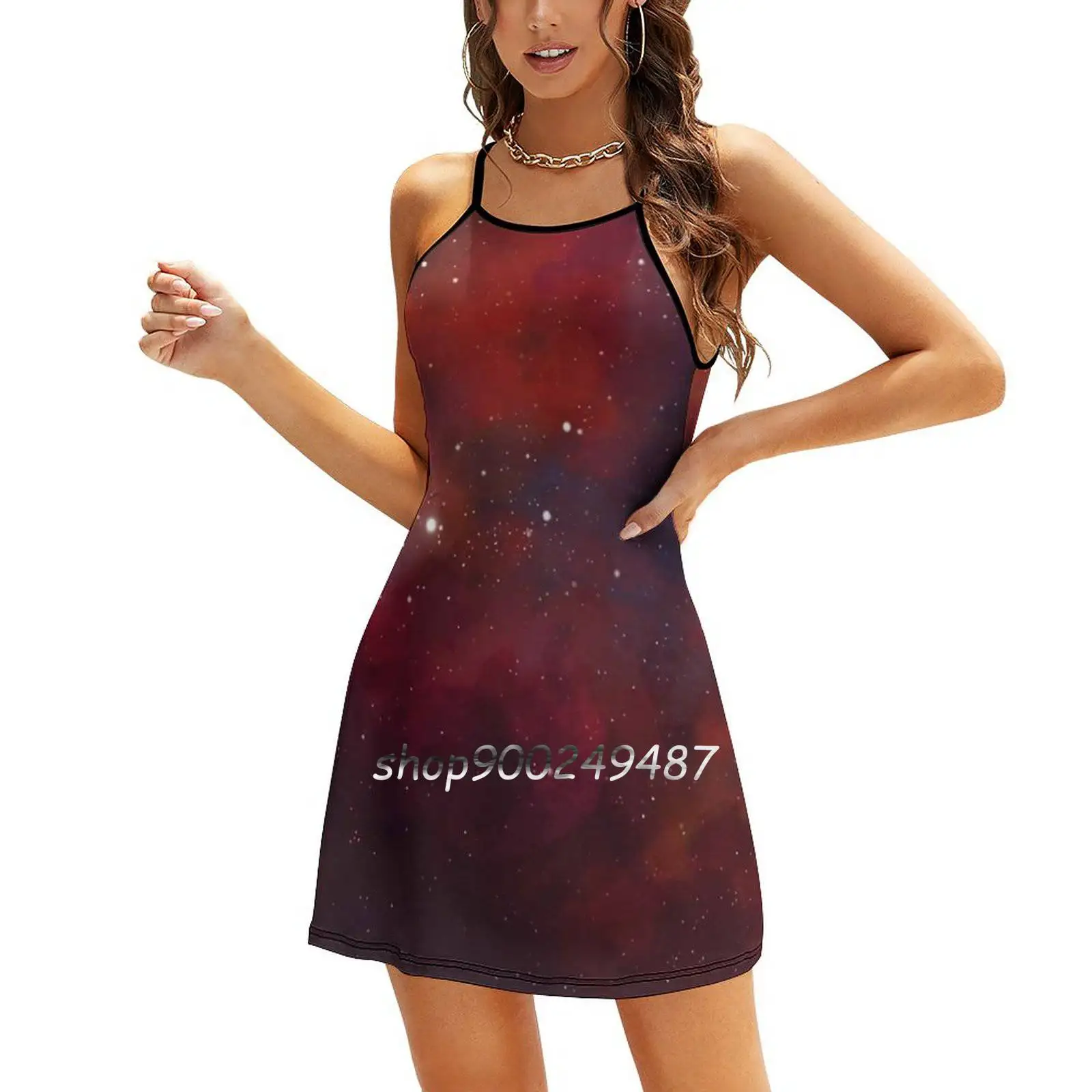 Space Fox Nebula Evening Party Dresses Midi Sexy Dress Female Sweet One Piece Dress Korean Space Galaxy Nebula Night Sky Cosmos