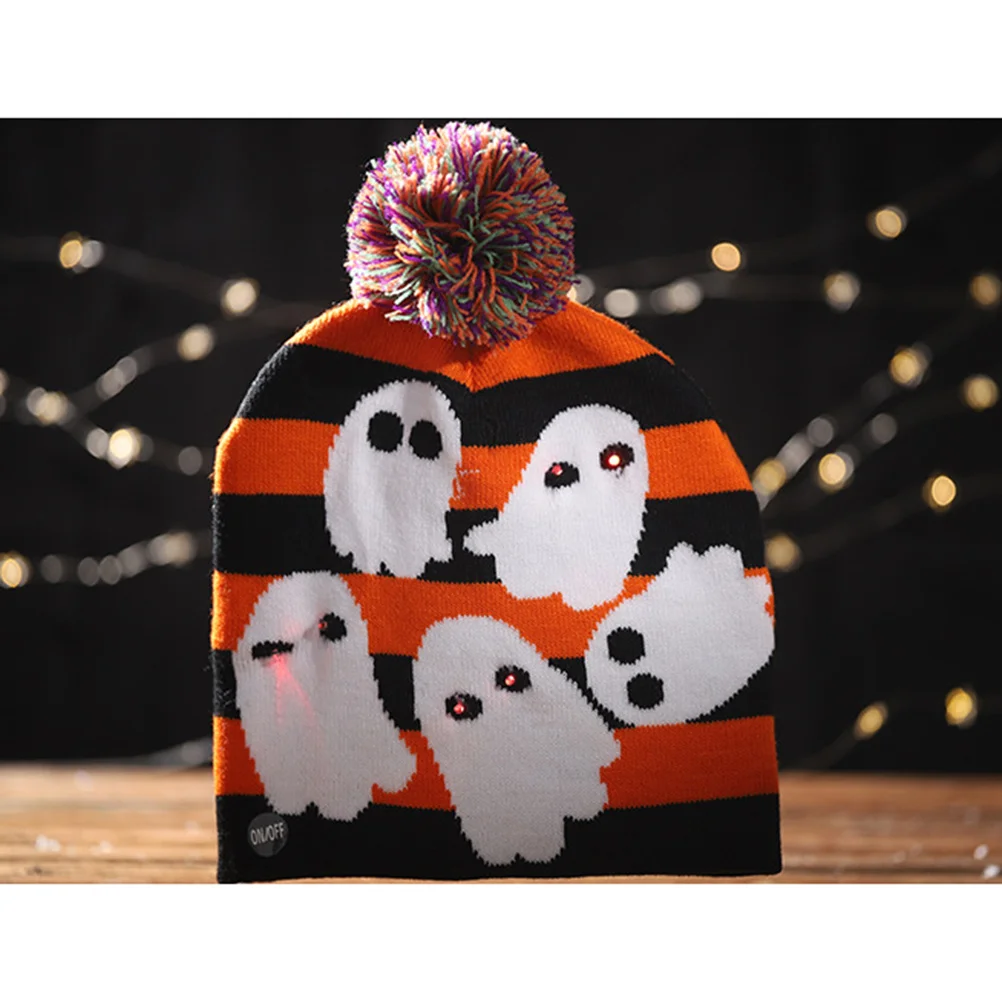 

2 pcs 20X24Cm Halloween Glowing Knitted Beanie Hat Light Up Knit Cap For Adults Party Decor Halloween Lighting Hat