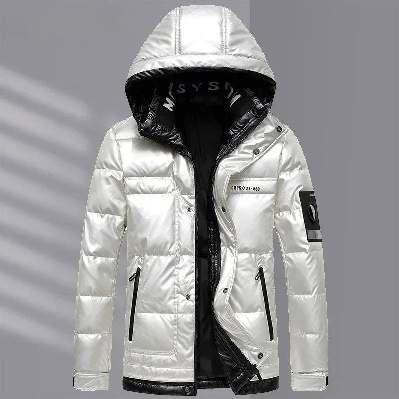 2024 Winter New High Quality Bright Face Wash Men's Down Jacket  White Duck Down Bread Suit High-end Thick Coat Men Solid Color