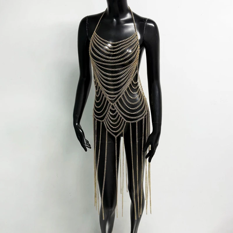 Damen Quasten-Körperkette Kleid Neckholder-Harness Fransen-Outfits Sexy Halloween Festival Nachtclub Party Kostüm Damenbekleidung 2026 – Detail 10