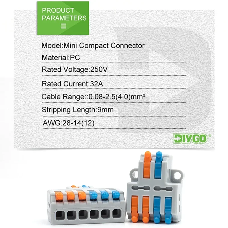 Universal Lamp Connector, Fast Wiring Terminal Block for Lighting Installation, No Tool Required