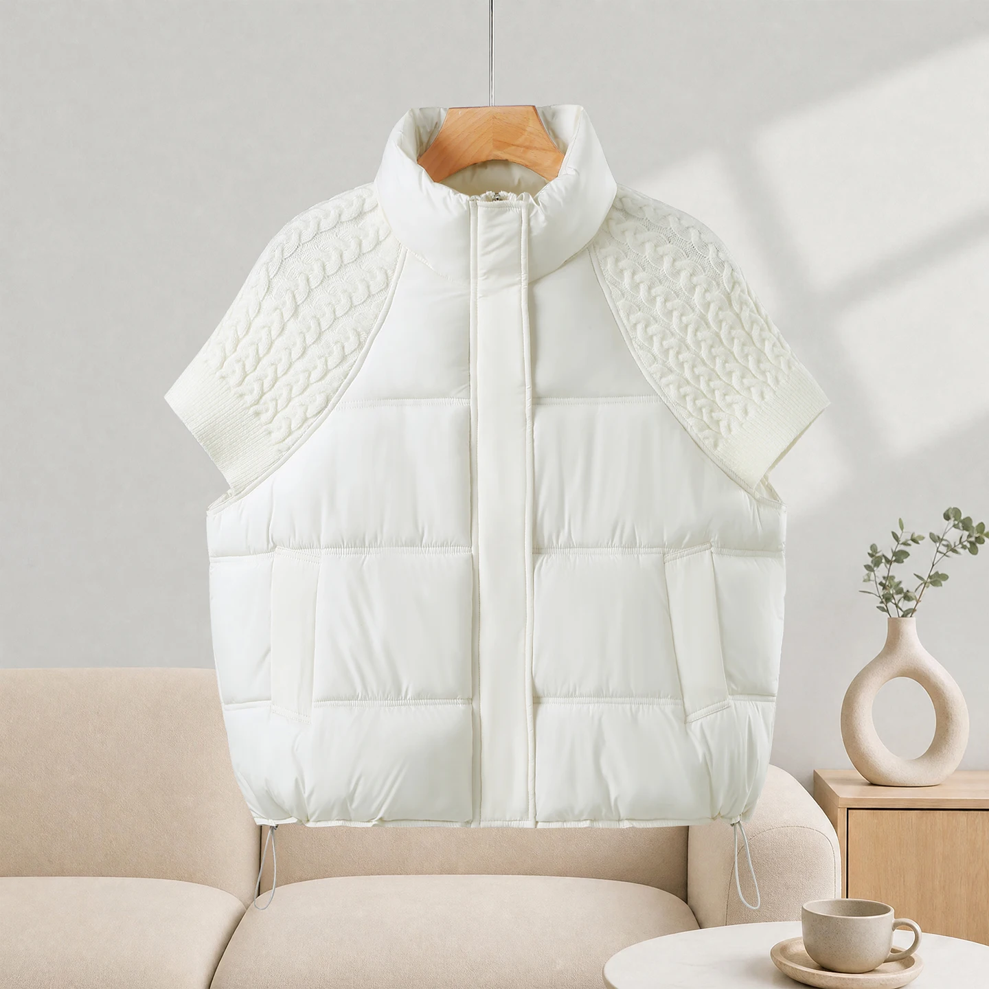 Women's Fashionable Short down Cotton Vest Winter New Style Student Slim Fit Stand Collar Warm Outerwear Polyester Fiber