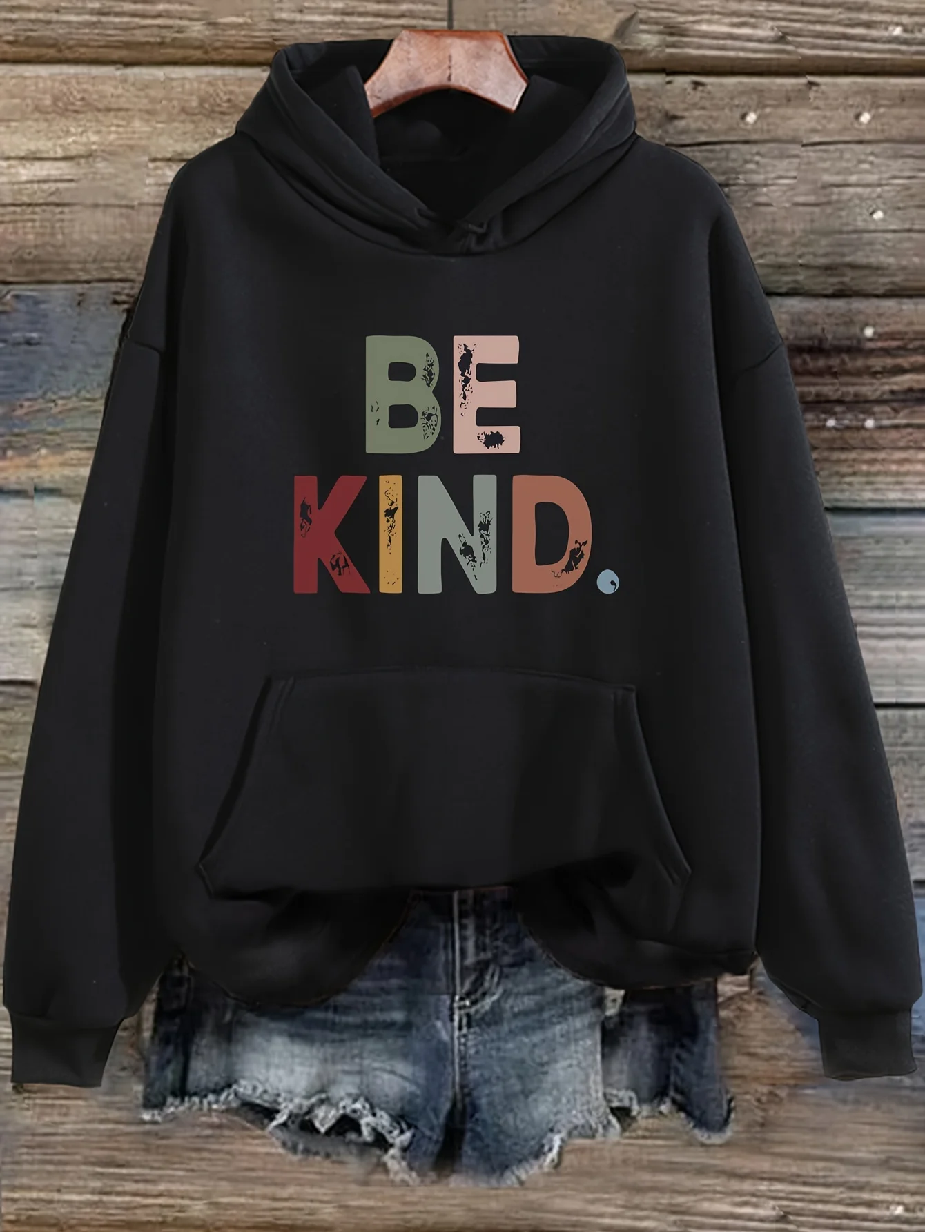 Be Kind-Sudadera con capucha de manga larga para mujer, cómoda, diaria, con estampado de letras, informal, con cuello redondo, para otoño e invierno