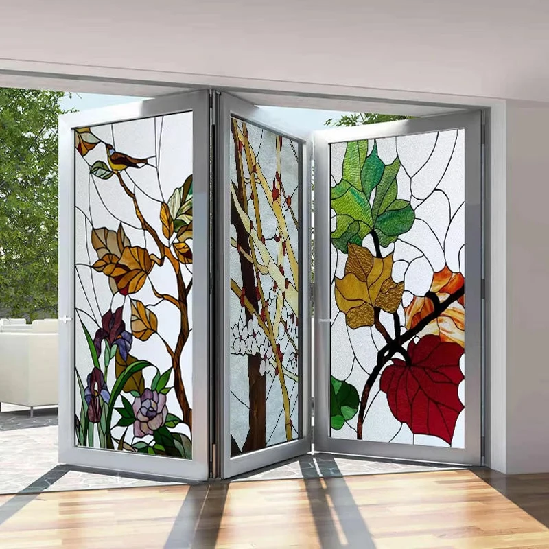 Custom Size Frosted Static Cling Window Film  Privacy Flower Fruit Pattern Sticker for Bathroom Kitchen Door Glass Home Decor T1