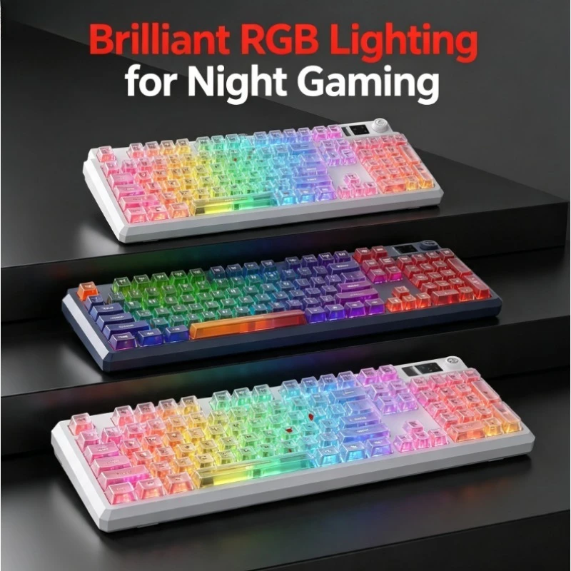 T‑75 Tri‑Mode Custom Mechanical Keyboard Wireless Bluetooth Frosted‑Translucent Keycaps For E‑Sports Gaming PC Use