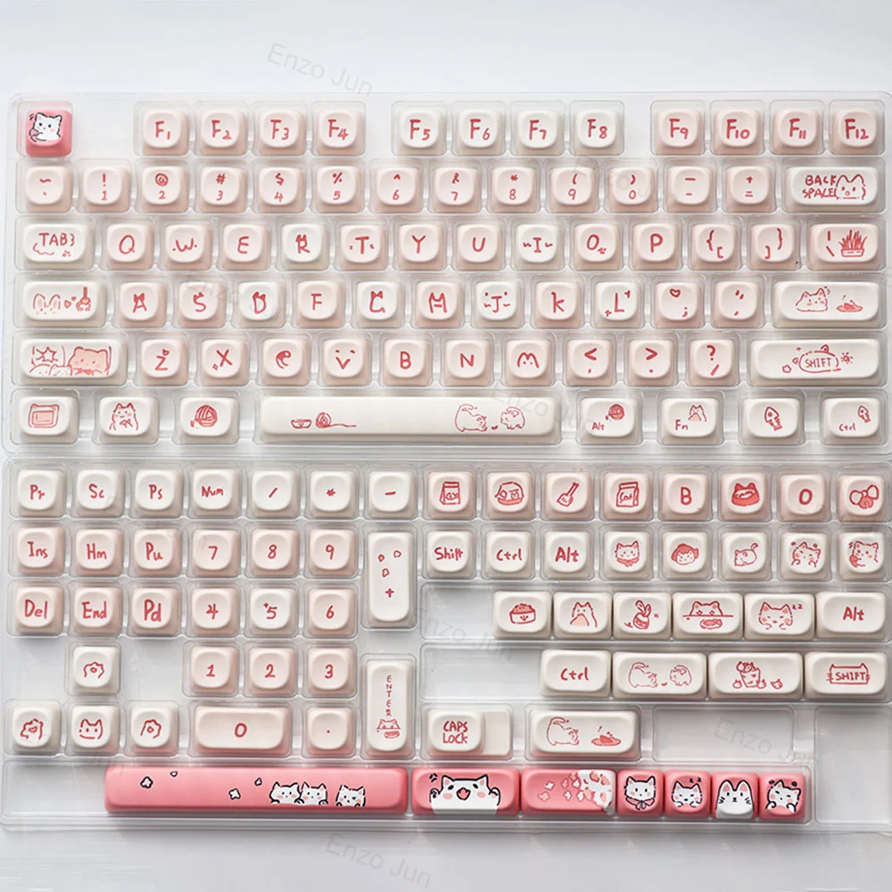 Pink Cat Theme Keycap MOA Profile Personalized 139Keys Keycap for 61/64/68/84/75/87/96/104Keys Gaming Mechanical Keyborad Keycap