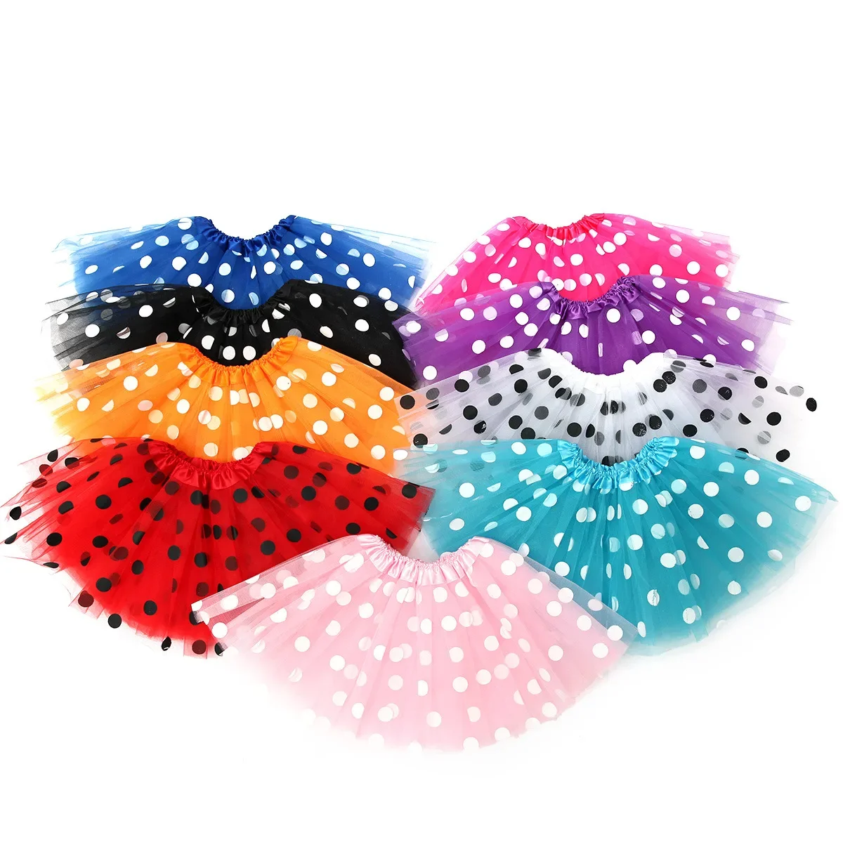 

1pcs Assorted Colors 3-Layer Dress Up Tutu Polka Dot Skirts Ballet Dance for Game Birthday Party Halloween Costume