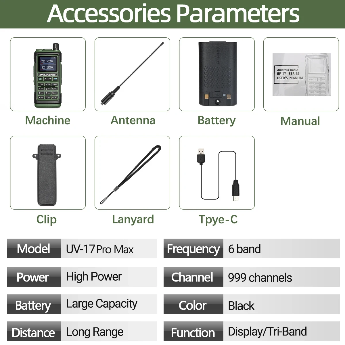 Baofeng UV17 Air Band Walkie Talkie 999 CH Draadloze kopieerfrequentie NOAA Zes bands Amateur Ham Tweerichtingsradio voor