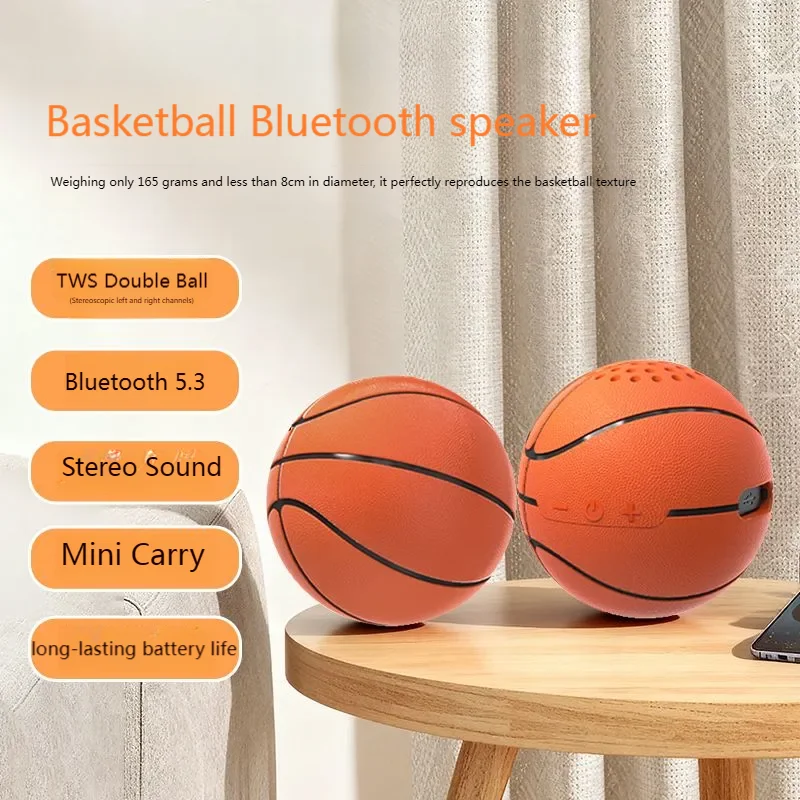 

Mini Basketball Bluetooth Speaker TWS Stereo Sound Long Battery Life Subwoofer Lightweight Outdoor Sound Box Desktop Ornament