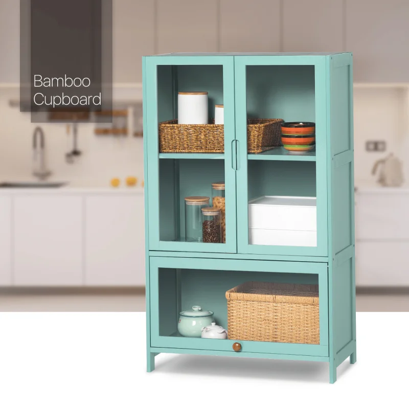 Custom.MoNiBloom Storage Cabinet with 3 Tier Sideboard Floor Standing Cupboard Display Shelf Dining Room