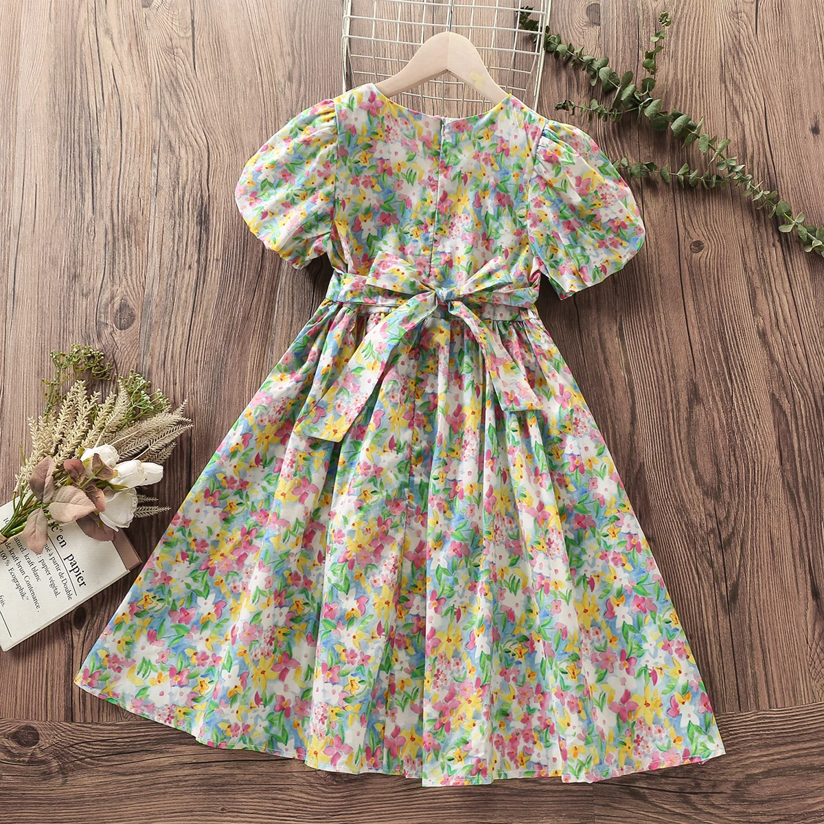 Summer Kids Floral Print Dresses for Girls Clothes Baby Party Outfits Teenagers Short Sleeve Children Costumes 4 6 8 9 12 Years