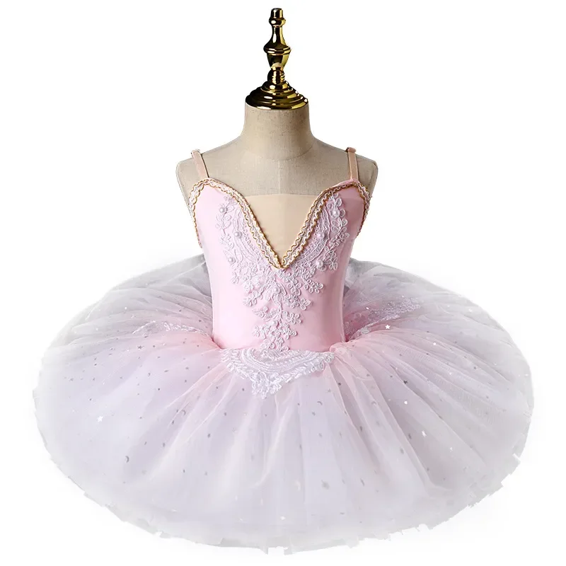 New Ballerina Fairy Prom Party Costume Kids Blue Sequined Flower Dress Girls Dance Wear Gymnastic Ballet Tutu Dress