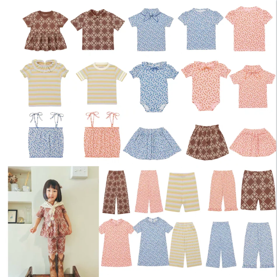 

Girls' Dress 2026 Summer New Arrival Printed Fashion Bow Children's Dress Cotton Cute Girls' Short-Sleeve T-Shirt Long Pants