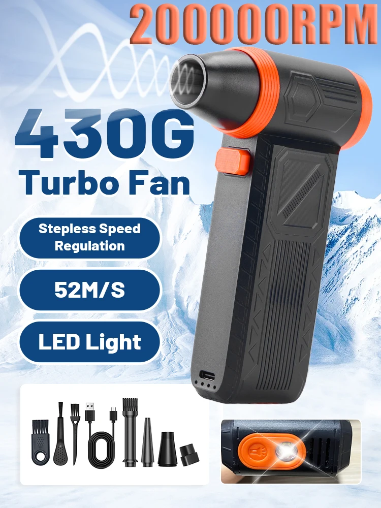 

200,000RPM Brushless Motor 52m/s Turbo Violent Blower High Speed Mini Turbo Jet Fan with 4 Nozzles&LED Light Electric Air Duster