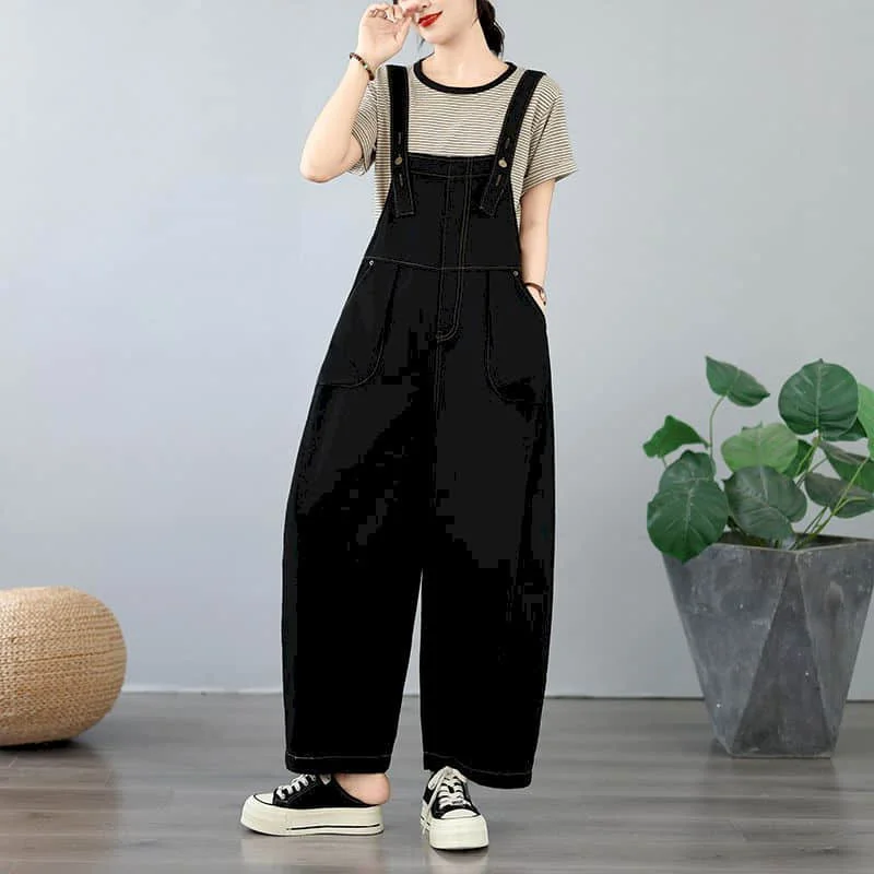 Denim Jumpsuits Loose Casual Age Reduction Straight Jeans Korean Style Vintage Aesthetic Rompers One Piece Outfits Women Clothes