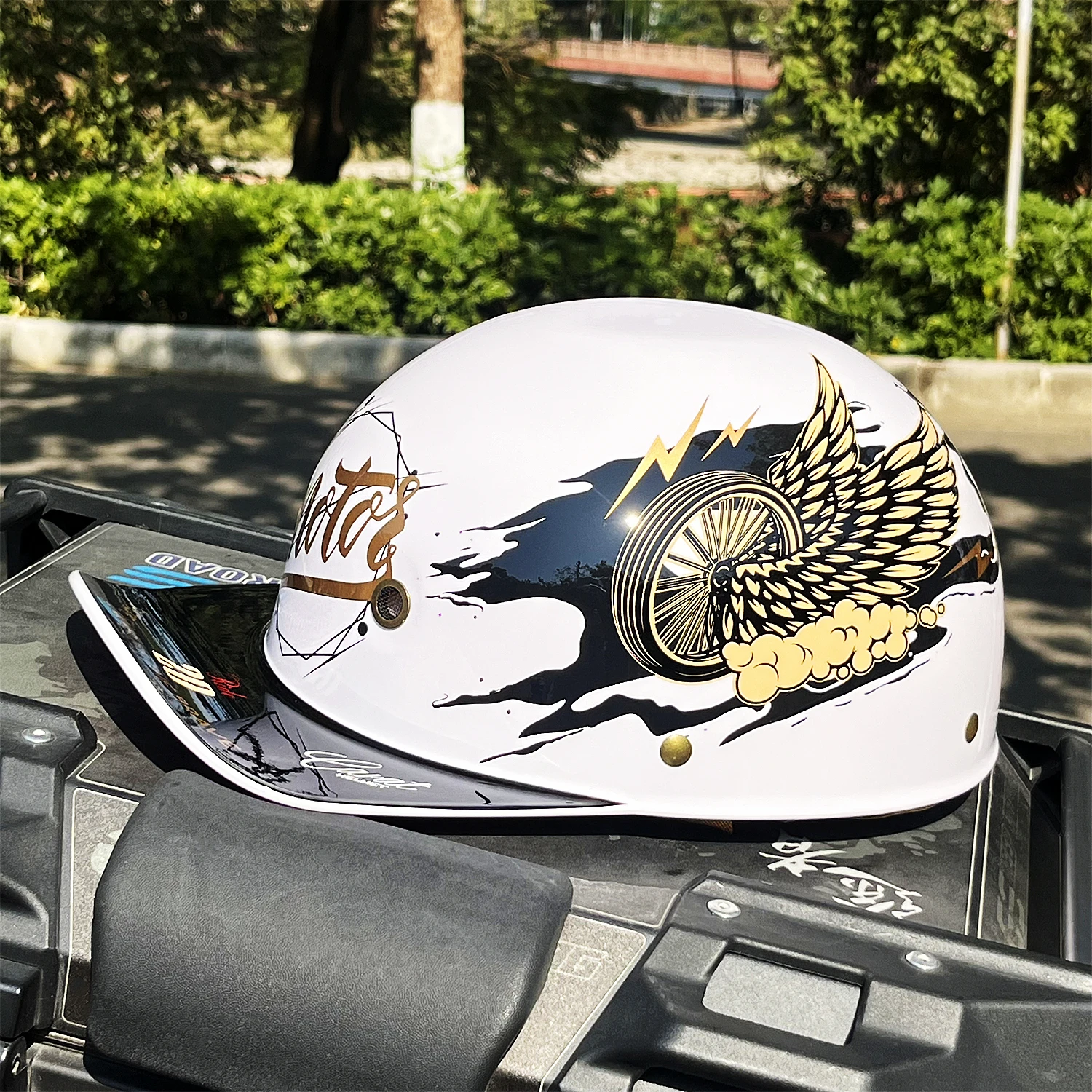 RW03-Motorcycle Half Helmet Baseball Cap Style Safety Helmet Retro Scooter Electric Bike Riding Helmet for Men Women