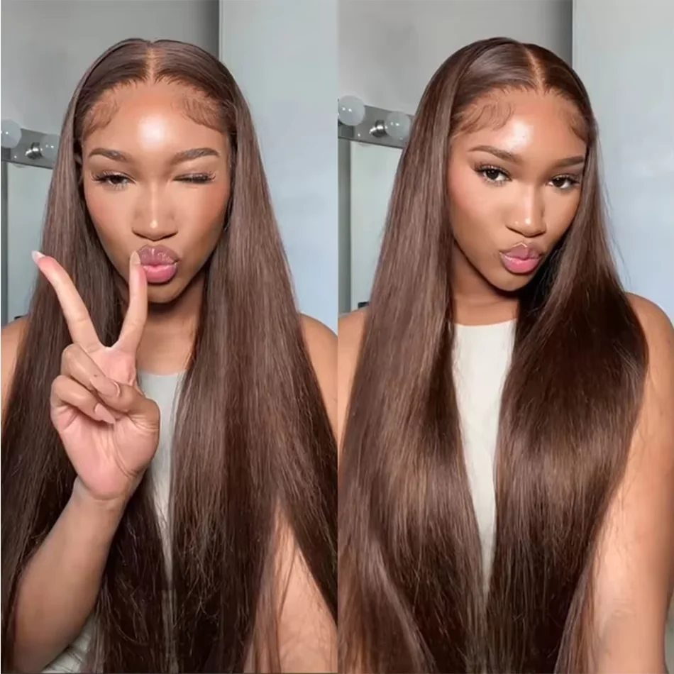 36 Inch Chocolate Brown Lace Front Human Straight Hair Wigs For Black Women Brazilian Pre Plucked 13x4 13x6 HD Lace Frontal Wigs