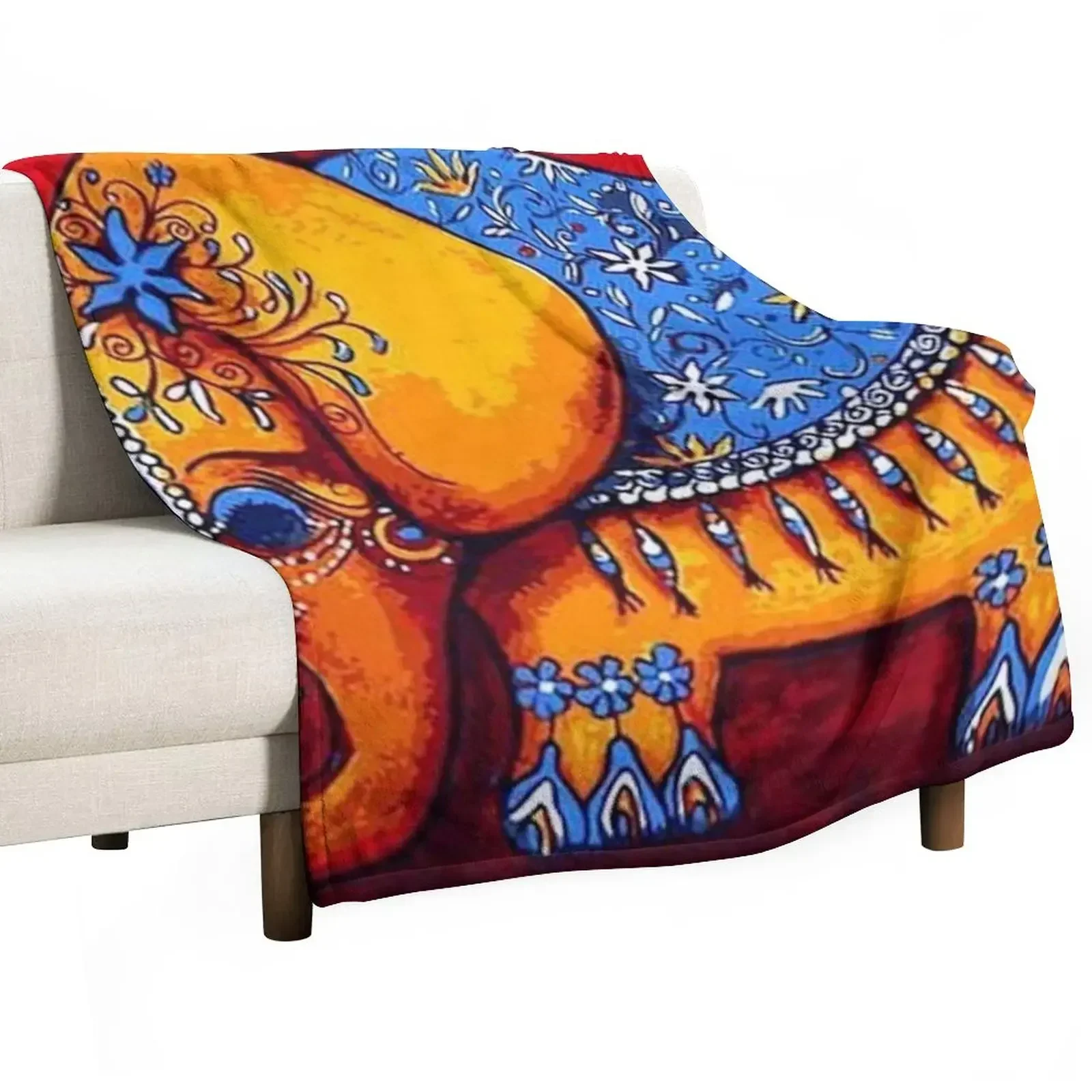 

The Royal Elephant - Bright Indian Artwork - Traditional yet Modern Throw Blanket Furry Soft Plush Plaid Comforter Blankets