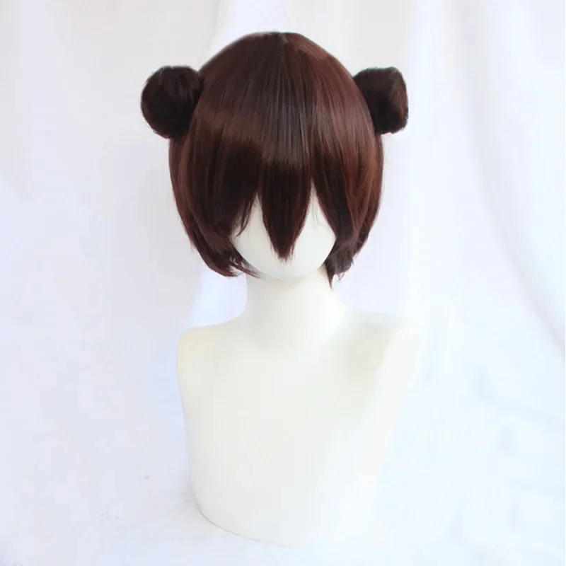 Tenten الاصطناعية قصيرة البني مع اثنين الكعك تأثيري أنيمي مقاومة للحرارة الشعر هالوين شعر مستعار للحفلات + Frk ؛ 3,c'5.b;8'
