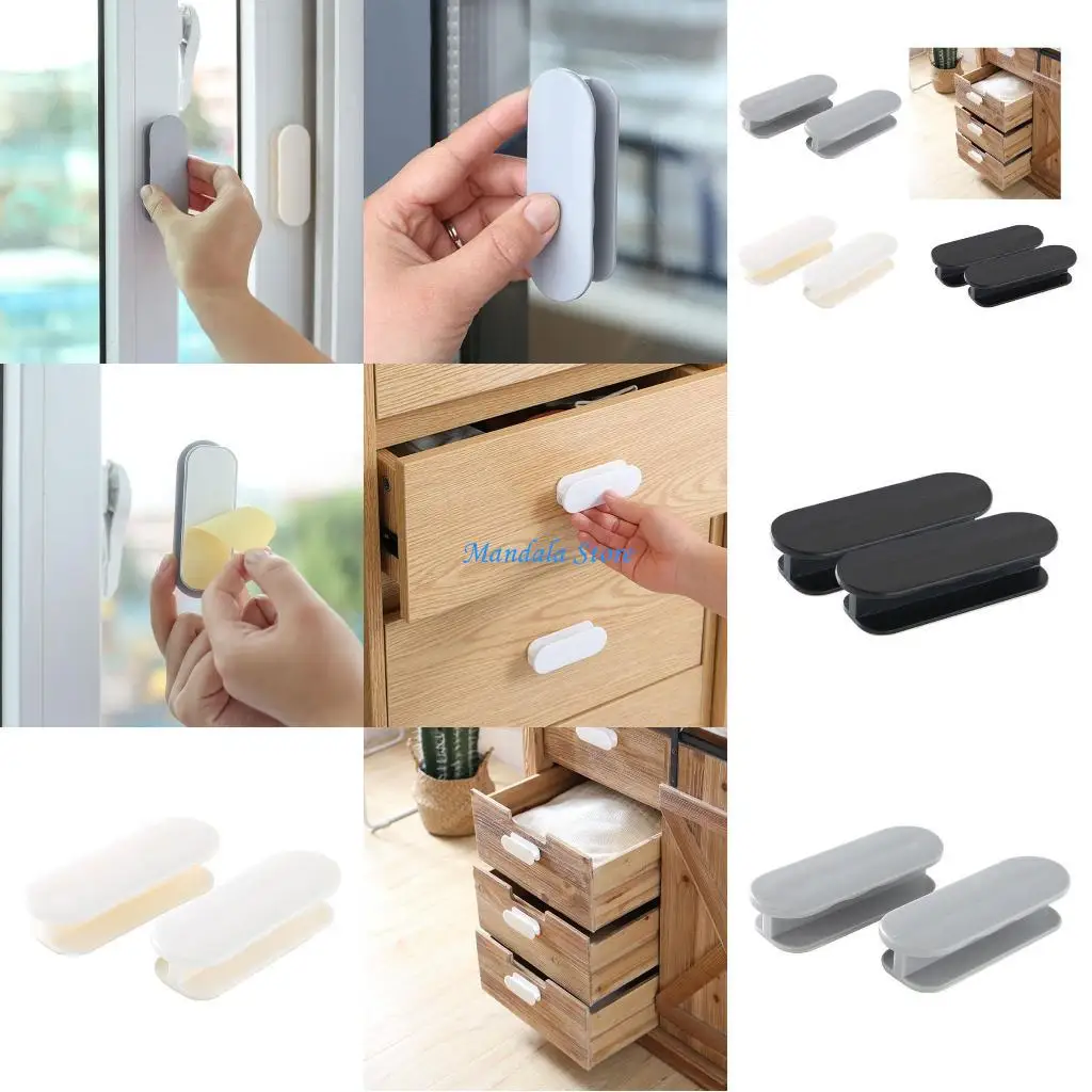 

U2JC Durable 2pcs Handle Pack Stick-On Solution for AnySurfaces in Your Home Durable