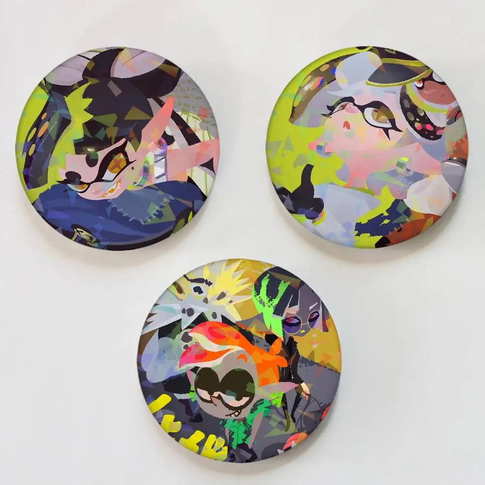 Kawaii Game S-SplAtOoN-N Round Badge for Backpack Accessories Laser Lapel Pins Jewelry Gifts