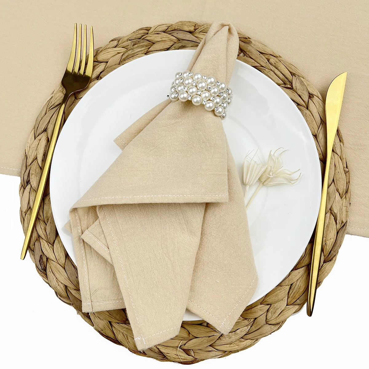 4PCS Cream Napkins 100% Cotton Cloth Napkins Dinner Table Napkins Serviettes Soft Washable Reusable Weddings Parties Restaurant