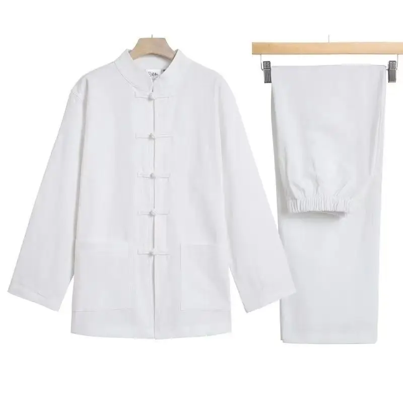 New Tai Chi Practice Uniform Men's Tang Suit Middle Aged Cotton Linen Tai Chi Clothing Spring Autumn Daoist Suit Set